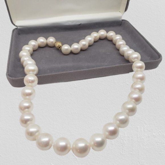 Belle de Mer White Opaque Cultured Pearl Strand Necklace 18" 11-13MM 14K - Picture 2 of 11
